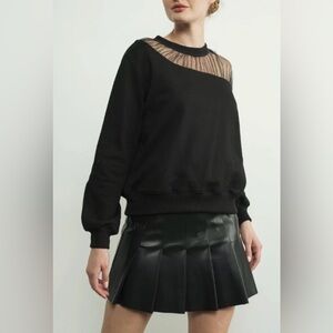 Maeve Asymmetrical Shoulder Sheer Tulle Sweater Size LP